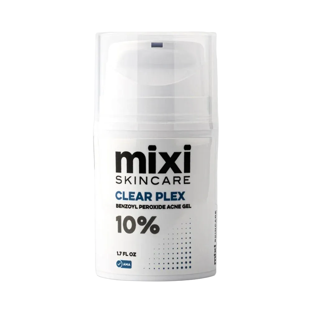 Skincare product labeled 'mixi Skincare Clear Plex' on a white background